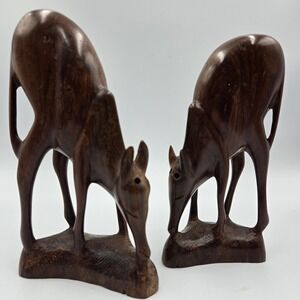 VTG Hand Carved African Wood Animal Sculptures 8" MCM Abstract Folk Art Polished